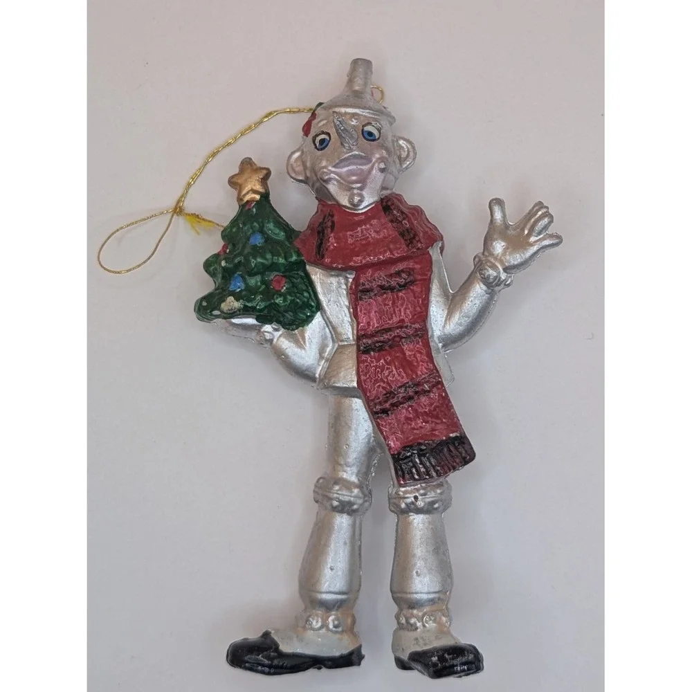 Kurt Adler Wizard of Oz Tin Man Christmas Ornament Silver Metallic Holding Tree